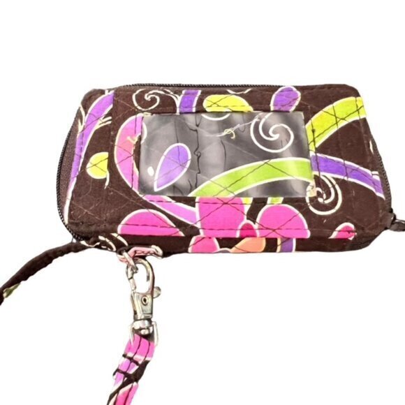 Vera Bradley Purple Punch Brown Retired‎ Pattern Coin & ID Purse Wristlet Strap - Picture 2 of 8
